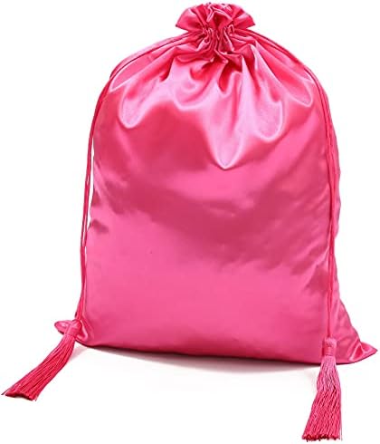 WEDAO 5 Pieces Silk Satin Bags with Drawsting Large 15X11 Inch - Makeup Packaging Wig Storage for Multiple Wigs Wholesale - Beauty Gift Pouch Travel Carrying Case to Store Wigs Hair Bundles Bulk Extensions