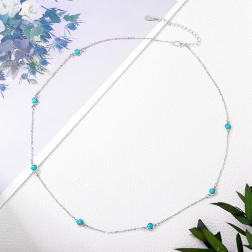 Turquoise Bead Necklace 925 Sterling Silver 5mm Natural Turquoise Gemstone Bohemian Jewelry Gifts for Women 18 Inches3