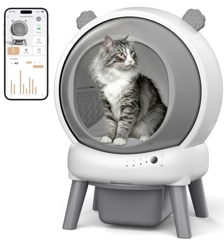 Self Cleaning Litter Box for Multiple Cats, Automatic Litter Box with APP Real-Time Monitor, Dual Safety Protection, Odor-Free Waste Disposal Includes Trash Bags, Gray