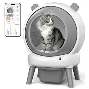 Self Cleaning Litter Box for Multiple Cats, Automatic Litter Box with APP Real-Time Monitor, Dual Safety Protection, Odor-Free Waste Disposal Includes Trash Bags, Gray
