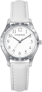 Reloj Fashion Niña Comunión 401282-04 – Caja de Acero, Correa de Piel Blanca, Movimiento de Cuarzo, Pulsera de Plata con Cordón Rosa de Regalo