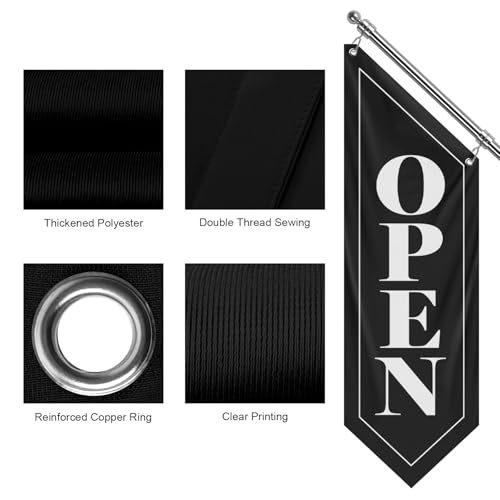 QSUM Double-Sided Open Flag with Pole Kit, 12"x35" Vertical Storefront Open Sign with Wall Mounted Hanging, Outdoor Vintage Open Banner for Shop, Cafe, Restaurant, Retail Store, Farm Stand Business by QSUM - Image 3