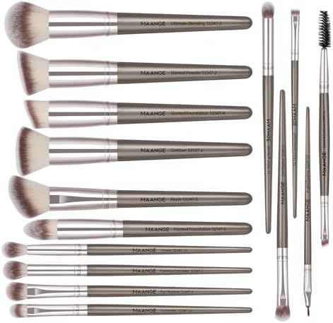 MAANGE Makeup brushes, 15 Pcs Makeup Brushes Set Premium Synthetic Face Foundation Powder Blush Eyeshadow Blending Eye Brush Kit Travel Makeup Brushes(Champagne)