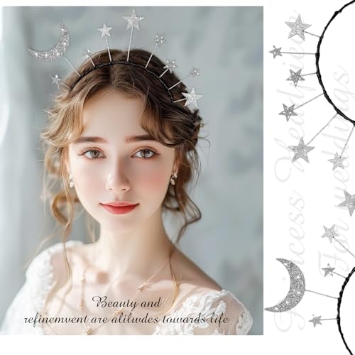 InnoHHustle Tiara de cabeça de lua e estrela com glitter, acessório para mulheres, meninas, aniversá