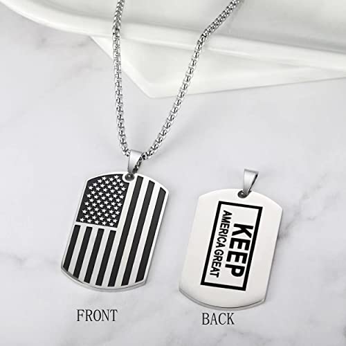 Rehoboth American Flag Dog Tag Pendant Necklace For Boy Women Men 24" Chain Keep American Great On The Back Black #TOP1