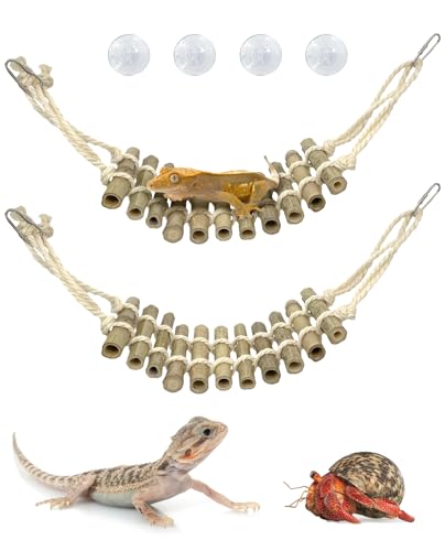 VCEPJH Reptile Bridge 2 Pack Crested Gecko Climbing Ladder Bamboo Basking Lounger Leopard Gecko Tank Accessories for Hermit Crab Juvenile Bearded Dragon Chameleon Small Lizard Tree Frog