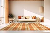 EORC Orange Hand-Knotted Wool Plaid Rug Stylish and Durable Area Rug for Adding a Modern Touch to Your Living Room, Bedroom, Office, or Home Décor