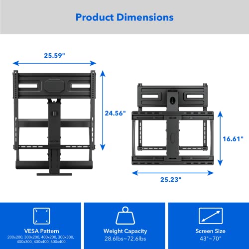 Fireplace Tv Mount Above Fireplace Pull Down Tv Mount For 43 To 70 Inch Lcd Led Tvs, Drop Down Mantel Tv Mount Weight Capacity 72.6 Lbs, Max Vesa 600X400, Matte Black #TOP4