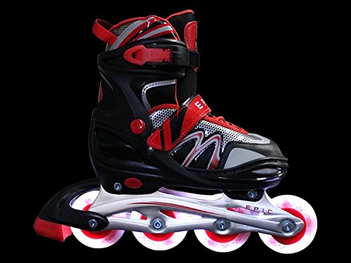 Epic Skates Drift Adjustable Inline Roller Skates W/Led Light Up Wheels, Black/Red, Adult 5-8 #TOP4