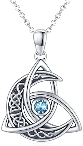 Celtic Moon Necklace 925 Sterling Silver Birthstone Celtic Knot Pendant Necklace Crescent Moon Celtic Jewellery Birthday Gifts for Women Girls Girlfriend Mother Daughter