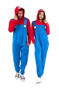 OppoSuits Adult Unisex Mario Onesie - Nintendo One-Piece Pyjamas - Loose Fit - Inklusive Taschen - Rot und Blau