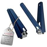 2 Comfort Hold Navy Large Nail Clippers Non-Slip Sure Grip Clipping Removable Catcher Toenails Fingernails Cutter Ultra Sharp Trimmer Stainless Steel Men Women Arthritis Unsteady Hands