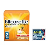 Nicorette 2 mg Nicotine Gum to Help Quit Smoking - Fruit Chill Flavored Stop Smoking Aid, 1-Pack, 160 Count, Plus Advil Dual Action Coated Caplets with Acetaminophen, 2 Caplets