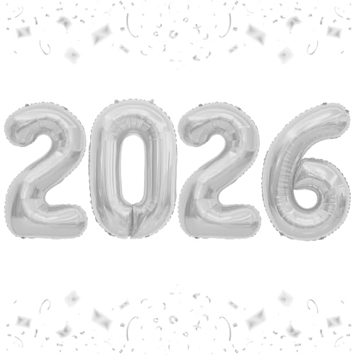 بالونات 2026، بالونات ارقام 2026 فضية مقاس 40 انش 2026، بالونات كبيرة من الرقائق المعدنية لعام 2026، بالونات مايلر لعيد الميلاد والكريسماس والتخرج وليلة رأس السنة الجديدة، ديكورات لوازم الحفلات