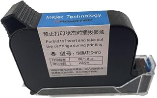 YAOMATEC A12 12.7mm Adhesion Compatible Quick Fast Dry Eco Solvent Handheld Online Inkjet Printer Ink Cartridge Compatible with Printer Supplies for Part Number A12(1 Black cartridges)
