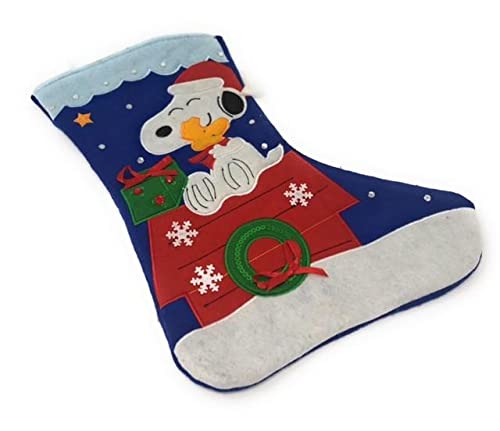 BoxDog Peanuts Snoopy Stocking with Snoopy and Christmas Decorated Dog House