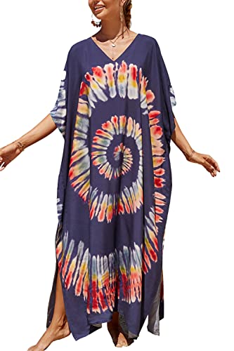 YouKD Women's Long Kaftan Bohemian Beach Swimsuit Cover Up Dress Plus Size Robe