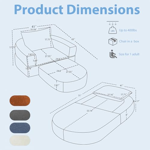 Folding Sofa Bed Chair, 2 in 1 Convertible Sofa to Lounger, High Density Foam Single Floor Sleeper Chair for Living Room, Apartment, Dorm, Small Spaces, Chenille Fabric and Wide Armrest, Orange
