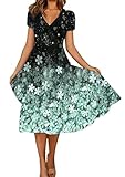 Eigenschaften: Sommerkleid für Damen, V-Ausschnitt, Blumendruck, Kurzarm, Midi-Länge, A-Linie, kann mit Absätzen, Strandhüten und einigen Halsketten kombiniert werden, um besser auszusehen.