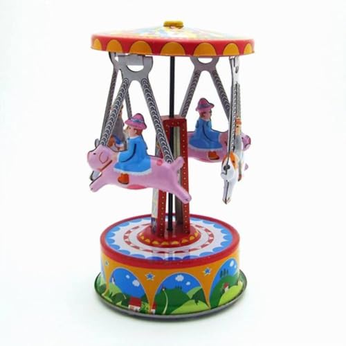 AYUNJIE Retro Wind Up Toy MF356 Carosello Giocattoli di Latta Nostalgico a Tema Creativo Merry-Go-Round Vintage Regalo da Collezione