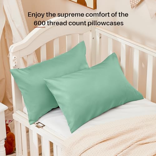Warmstar 100% Cotton Toddler Pillowcase Set of 2, 600 Thread Count 13x18 Toddler Pillowcases Soft & Breathable, Cotton Travel Pillow Case Cover 13"x 18" with Envelope Closure,Zephyr Green by Warmstar - Used condition - Image 2