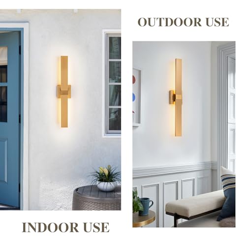 Image of Modern LED Outdoor Wall Sconce 27.2 inch Gold Outdoor Wall Lights Exterior, Outdoor Light Fixtures Wall Mount on House, Garage, Porch, Patio, Front Door etc
