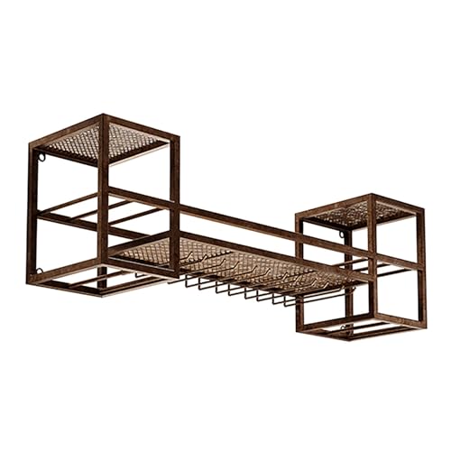 Qxgylz Botellero De Pared Industrial con Soportes para Vasos De Vapor, Enfriador De Vino Montado En La Pared, Botellero De Almacenamiento, Parte De Vino, Comedor, Cocina(Bronze)
