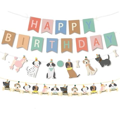 Dog 12 Month Picture Banner Dog Monthly Photo Banner First Year Birthday Decoration Milestone Supplies Baby Shower, Puppy Theme First Birthday Photo Banner, Puppy Party Decoration (HB+DOG+Photo) Cover