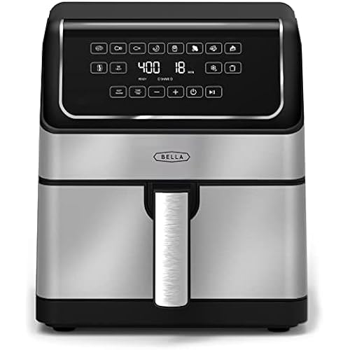 bella 8 Qt Digital Air Fryer with TurboCrisp Technology, Large Family Size Nonstick Cooking Basket and Crisping Tray, Multiple Preset Functions, Auto Shutoff, Silver, 1750 Watt