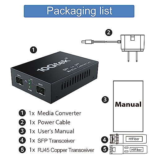 Image of 10G SFP+ Media Converter, Dual SFP+ Port, Fiber to Ethernet Converter with 10GBase-T and 10GBase-LR Module, Support CAT6.a /7 and Sinle Mode LC Fiber Cable, SMF, 1310nm, up to 10km