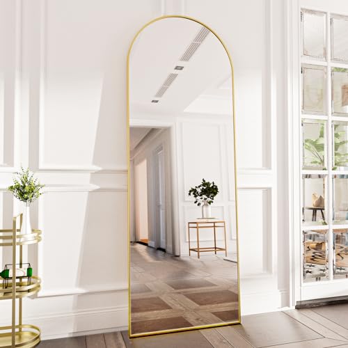 Koonmi Arch Mirror Full Length, Large Free Standing Mirror Full Length, Wall Mounted, Leaning, 52 x 161 cm Floor Mirror Full Body as Dressing Vanity Mirror for Living Room, Gold