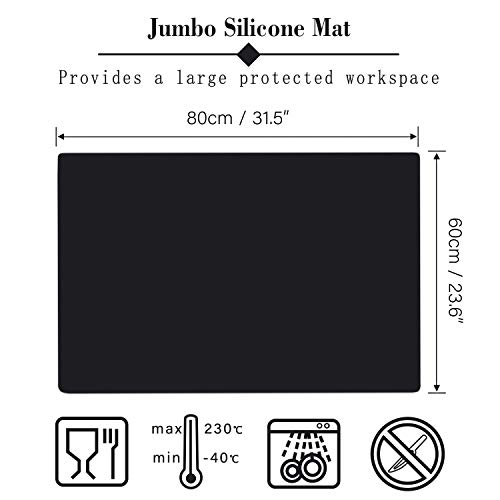 Gartful Extra Large Silicone Sheet for Craft, 31.5" x 23.6" x 0.07", Heat Resistant Countertop Protector, Multipurpose Mat, Black - Thumbnail 2