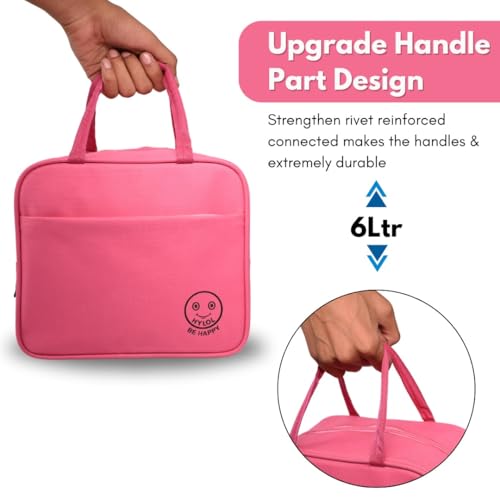 Image of HYLOL Women and Kids Portable and Reusable Insulated Cotton Thermal Cooler Lunch /Tiffin /Storage Bag for Office Women, College, and School (Pink)