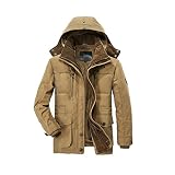 JOIBKD Men's Down Jacket, Winter Men's Down Jacket Mid-Length Plus Velvet Thick Multi-Pocket Quilted