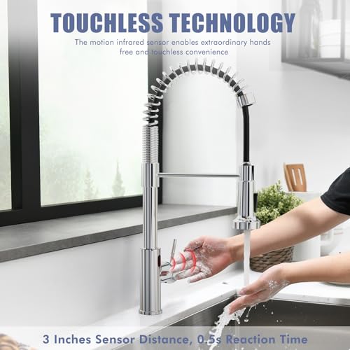 Image of GIMILI Chrome Touchless Kitchen Faucet with Pull Down Sprayer, Motion Sensor Smart Hands-Free Activated Single Hole Spring Faucet for Kitchen Sink