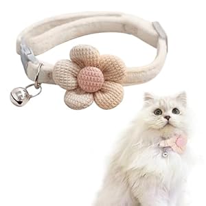 Qpets® Cat Collar, Pet Collar Cute Flower Cat Collar with Bell, Lovely Cat Collar Quick Release Adjustable Cat Collar Soft Plush Collar Cat Gift, Beige