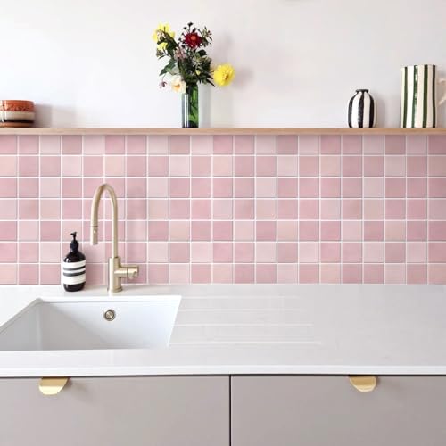 Commomy 3D Fliesenaufkleber Klebefliesen Küche Bad, Matt Rosa Farbverlauf, 10 Stück, 30 x 30 cm, PVC Fliesen Selbstklebend Wandfliesen für Küche, Bad, Metro Wand Fliesendekor