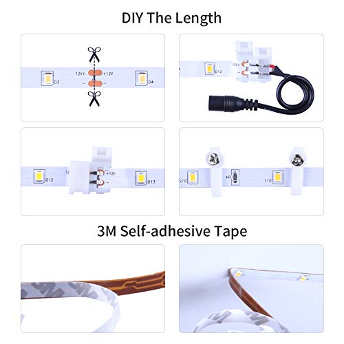 Ollrieu 50Ft White Led Strip Lights,12V Dimmable Tape Lighting With Infrared Remote,Smd 2835 Leds Adhesive Ribbon Light,Connectable,Cuttable,Indoor Rope Light For Room Mirror Bedroom Kitchen #TOP3