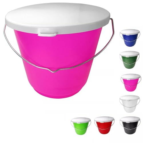 netproshop 12 Liter Eimer Groß mit weißem Deckel Lebensmittelecht mit Skala Futtereimer Haushaltseimer, Farbe:Pink