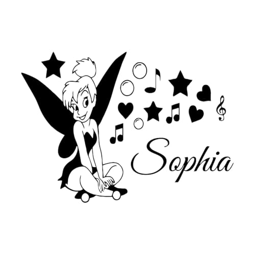 Pegatinas de pared con diseño de pequeña hada, personalizadas, con nombre de niña, vinilos decorativos para pared, para el hogar, guardería, dormitorio infantil-L-57x79cm-Black