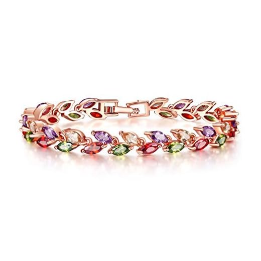 YAZILIND Boucle Bracelet Rose plaqué Or Jolie Couleur Feuilles de Zircon pour Les Femmes Filles Partie Bijoux (17cm)