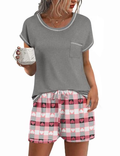 Ekouaer Womens Pajama Sets 2 Piece Pjs Short Sleeve Top and Shorts