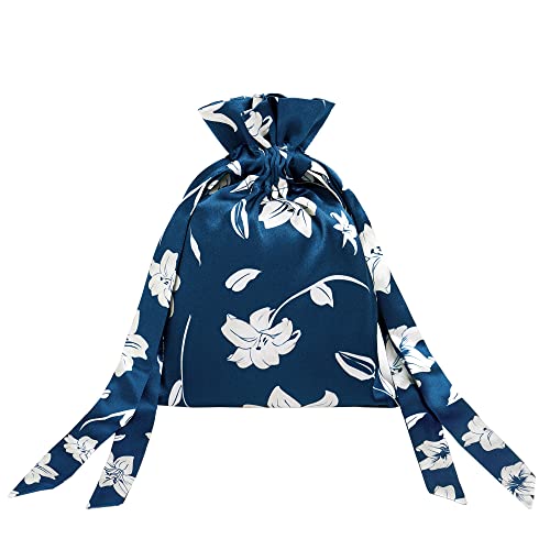 Lilysilk Silk Makeup Pouches 100% Mulberry Silk With Drawstring Design Womens Jewellery Coin Watch Necklace Cosmetic Purse Bag, Lily In Navy Blue #TOP27