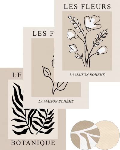 UPWOIGH Flower Pictures Wall Decor - Set of 3 Floral Wall Art, Black and White Botanical Prints Posters, Rustic Canvas Art Vintage, Farmhouse Art, 11x14 Botanical Prints Picture for Living Room, Boho
