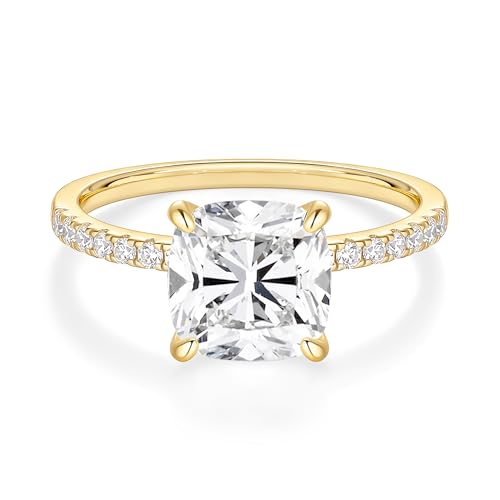 EAMTI 3.5CT Engagement Rings for Women Cushion Cut Cubic Zirconia CZ Promise Wedding Bands Travel Ring 14K Gold Plated Size 8