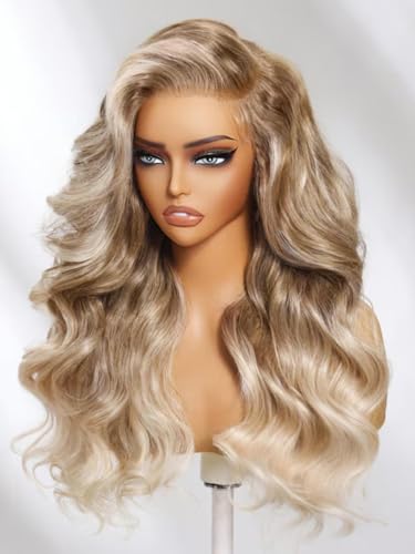Image of Beauty Forever Ash Blonde 13x4 Pre Everything Lace Frontal Wig Side Part Loose Body Wave 613 Blonde Human Hair Wigs Pre Plucked Pre Cut Face Framing Layers Glueless Wig for Women 150% Density 26inch