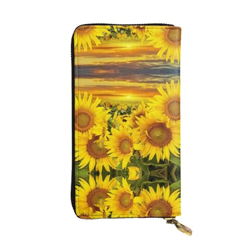 Portefeuille long en cuir imprimé tournesol vintage noir tendance et grand format