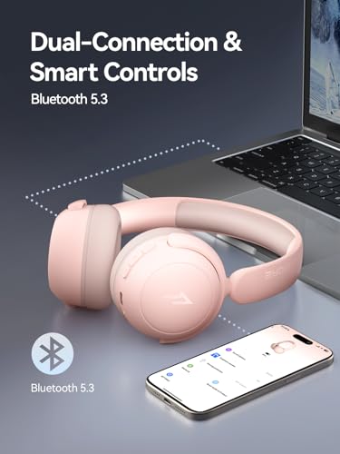 Image of 1MORE HQ20 Wireless On-Ear Headphones with Microphone, 85dB Safe Volume, 65H Playtime, Lightweight Foldable Bluetooth Headphones for School /Travel, Android and iOS Compatible, Pink
