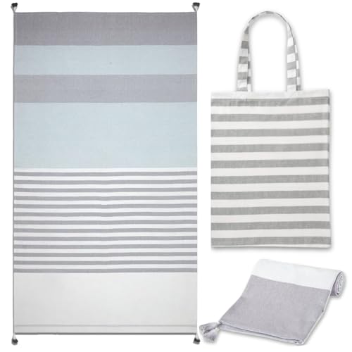 Folkulture Turkish Beach Towel 40 x 72 inch with Tote Bag | 100% Cotton, Machine Washable, Quick Dry, Sand Free Beach Towels Oversized for Beach Essentials for Family| Cute Pool Towel Toallas De Playa
