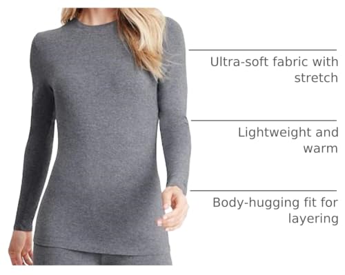 Image of Cuddl Duds Women's Softwear with Stretch Long Sleeve Crew Neck Top -Layering Top with Smooth Fabrication, Body-Hugging Fit